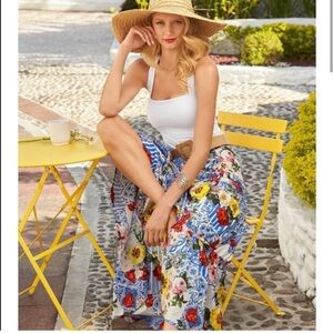 Boston Proper Floral A-Line Skirt - Blue and Multicolor